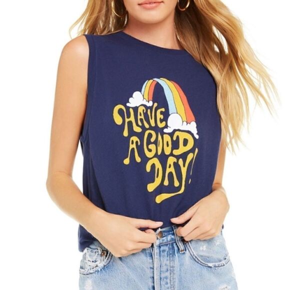 NWOT Wildfox Black Label Navy Graphic Muscle Tee Small - Picture 1 of 7